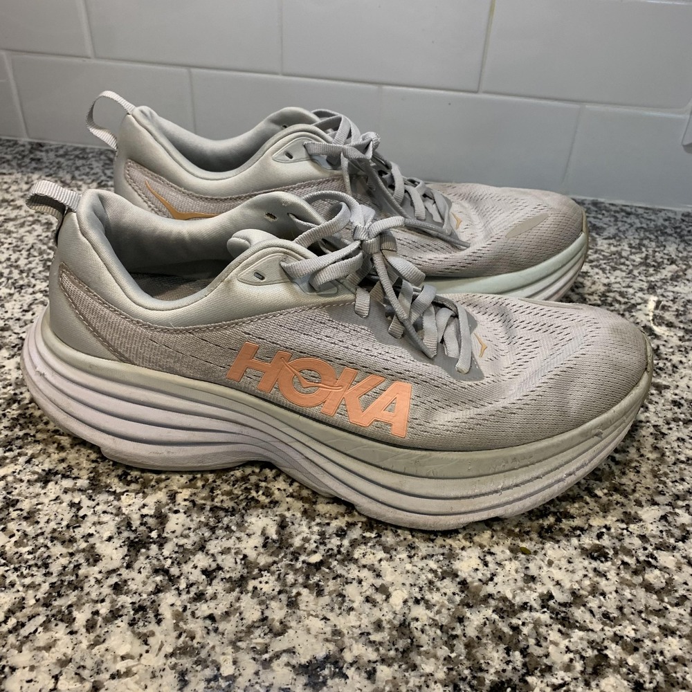 Hoka One One Bondi 8 Running Shoes Womens 9.5 Gray Cushioned Mesh 1127952 HMLR